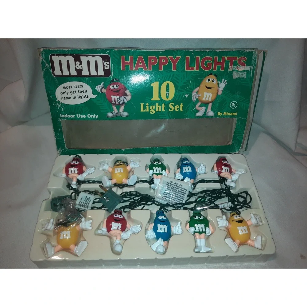 Vinatge M&M's Happy Lights 10 Indoor Light Set Colorful Candy w/Box Tested Works